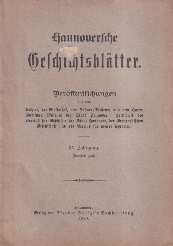 Hannoversche Geschichtsblätter  23.Jahrgang 1920.Heft 2 (1 Heft) 