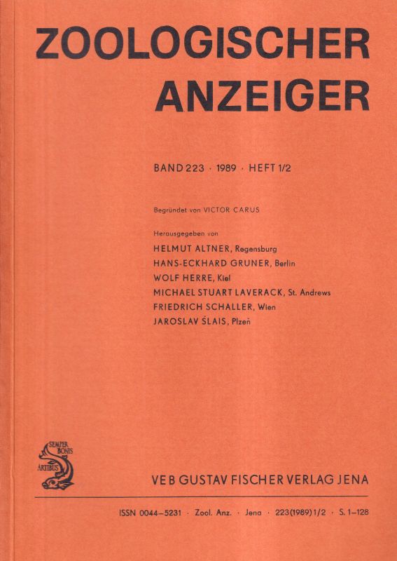 Zoologischer Anzeiger  223.Band 1989 Heft 1/2 bis 5/6 (3 Hefte) 