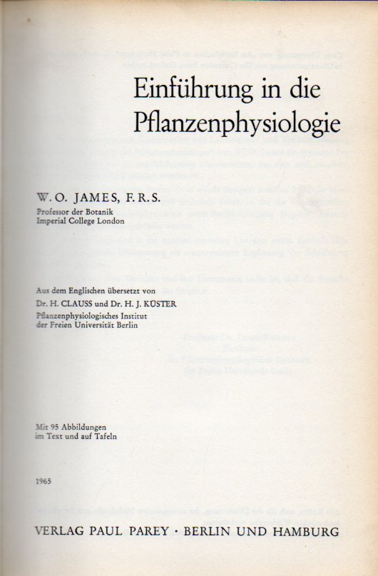 James,W.O.  Einführung in die Pflanzenphysiologie 