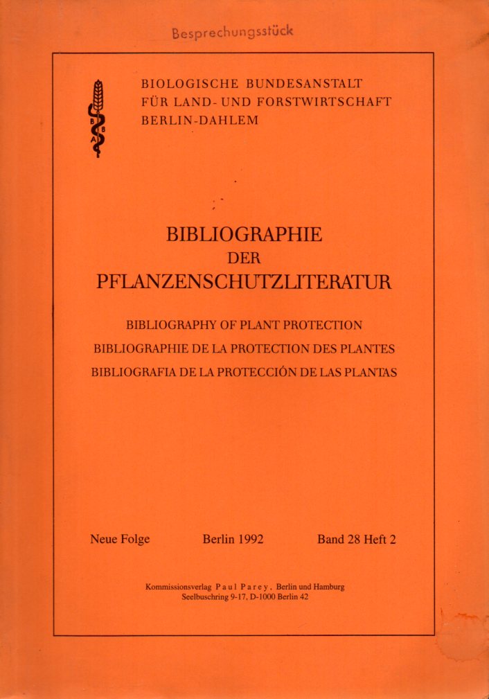 Laux,W.  Bibiliographie der Pflanzenschutzliteratur N.F.Bd.28.H.2 