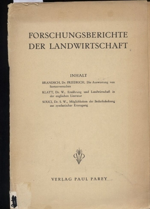 Brandsch,Friedrich+W.Klatt+S.W.Souci  Forschungsberichte der Landwirtschaft 