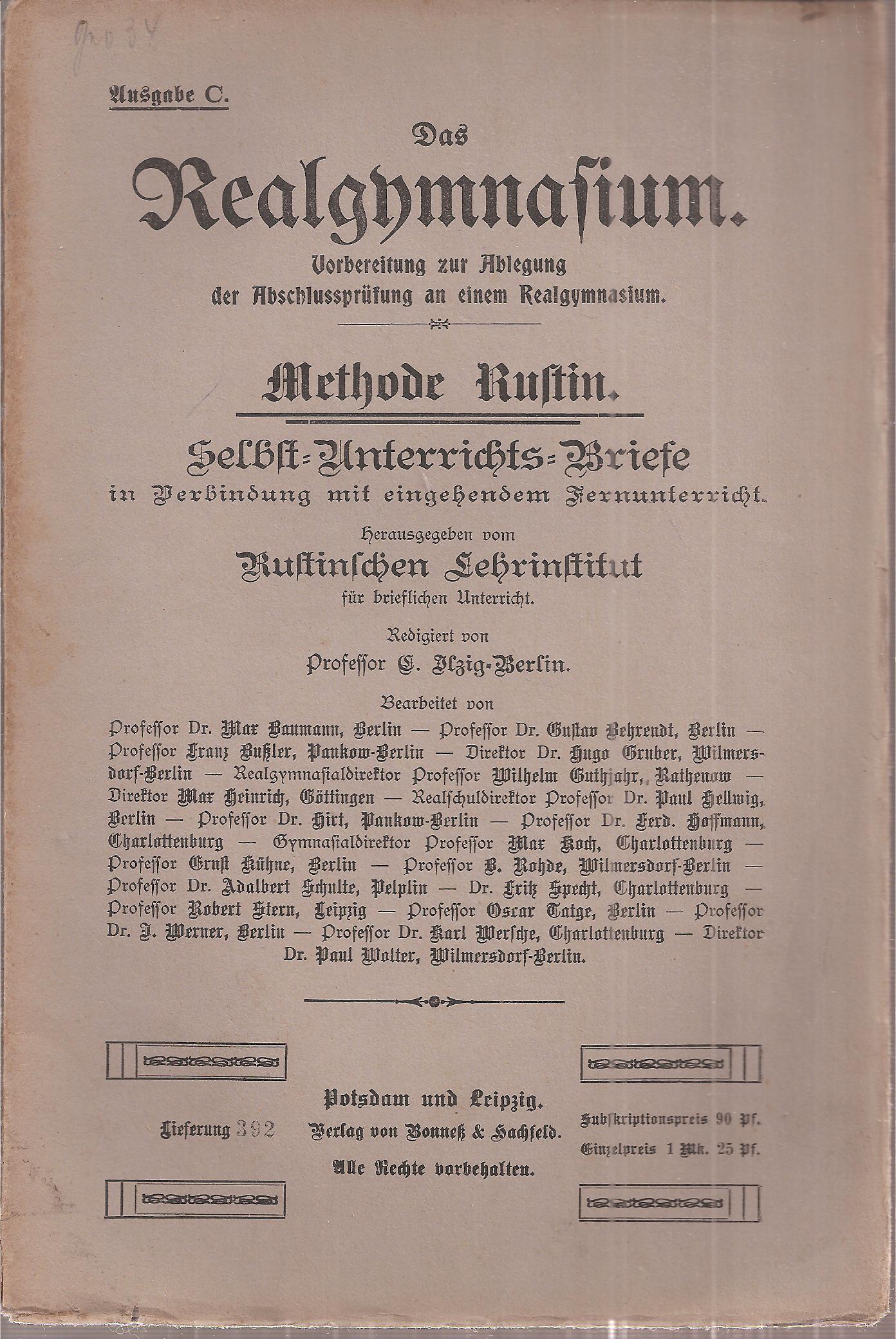 Rustinsches Lehrinstitut (Hsg.)  Selbst-Unterrichts-Briefe Methode Rustin Brief 34 Ausgabe C 