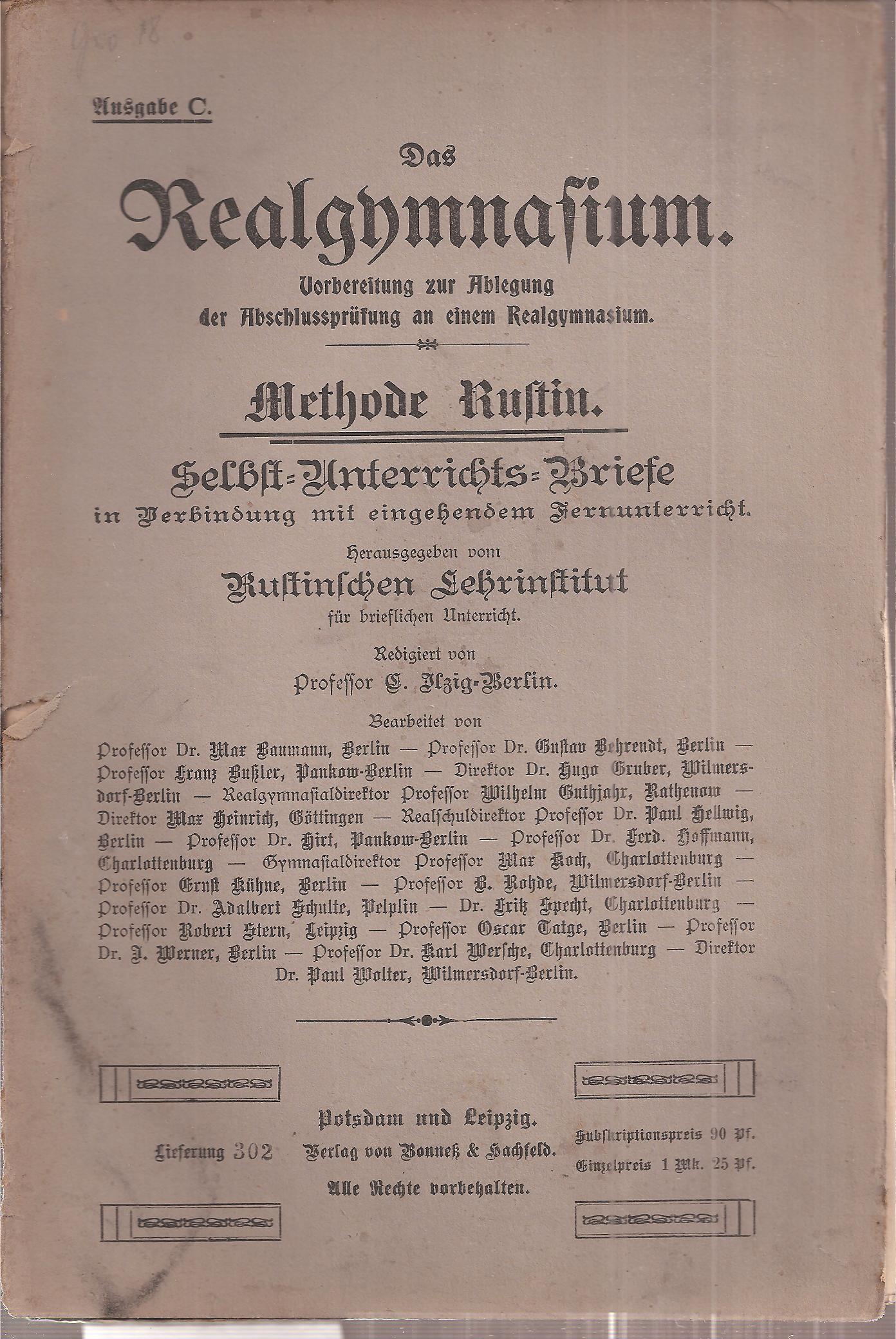 Rustinsches Lehrinstitut (Hsg.)  Selbst-Unterrichts-Briefe Methode Rustin Brief 18 Ausgabe C 