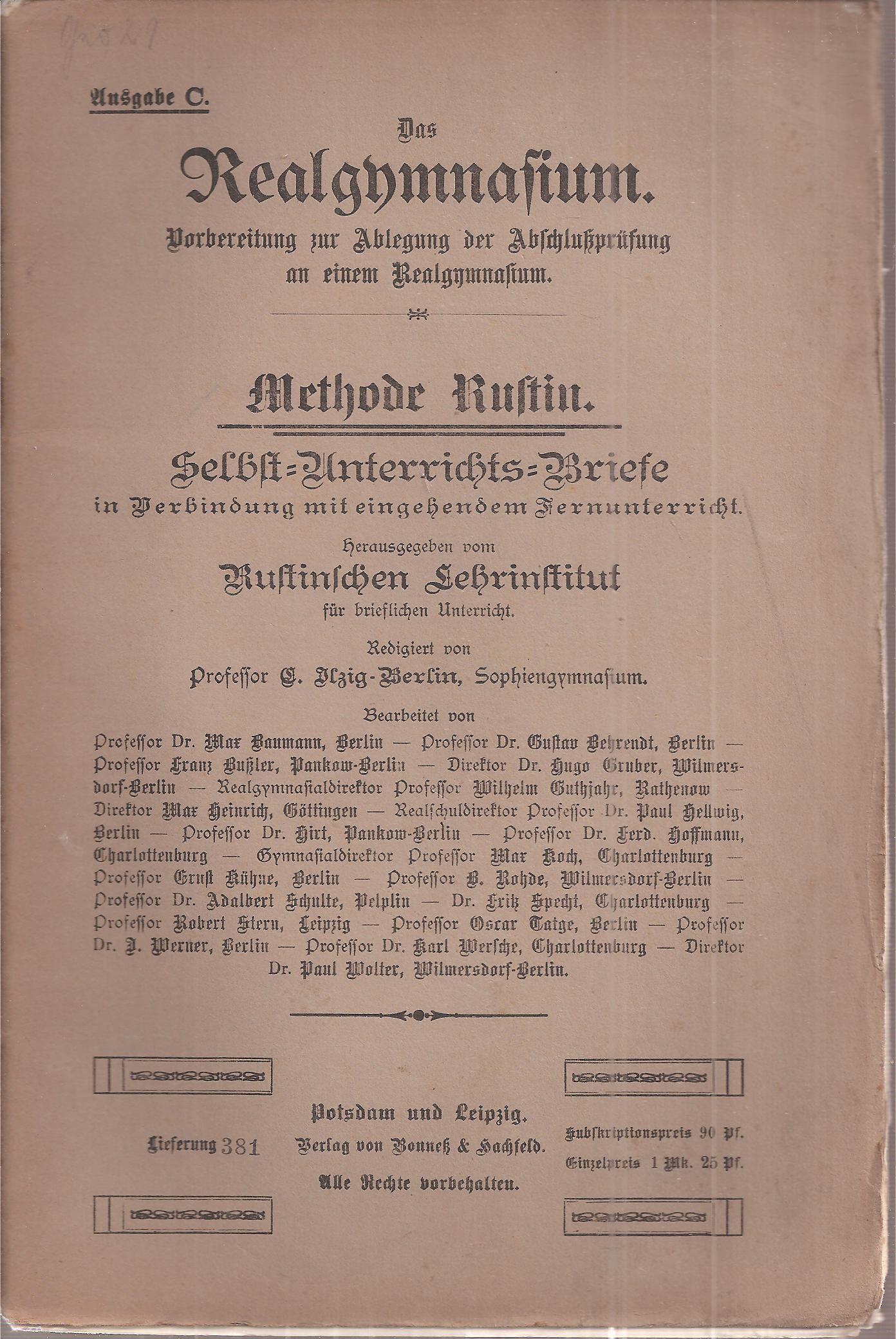 Rustinsches Lehrinstitut (Hsg.)  Selbst-Unterrichts-Briefe Methode Rustin Brief 29 Ausgabe C 