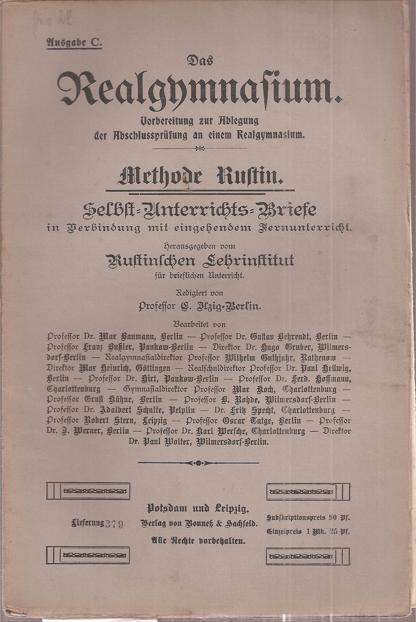 Rustinsches Lehrinstitut (Hsg.)  Selbst-Unterrichts-Briefe Methode Rustin Brief 28 Ausgabe C 