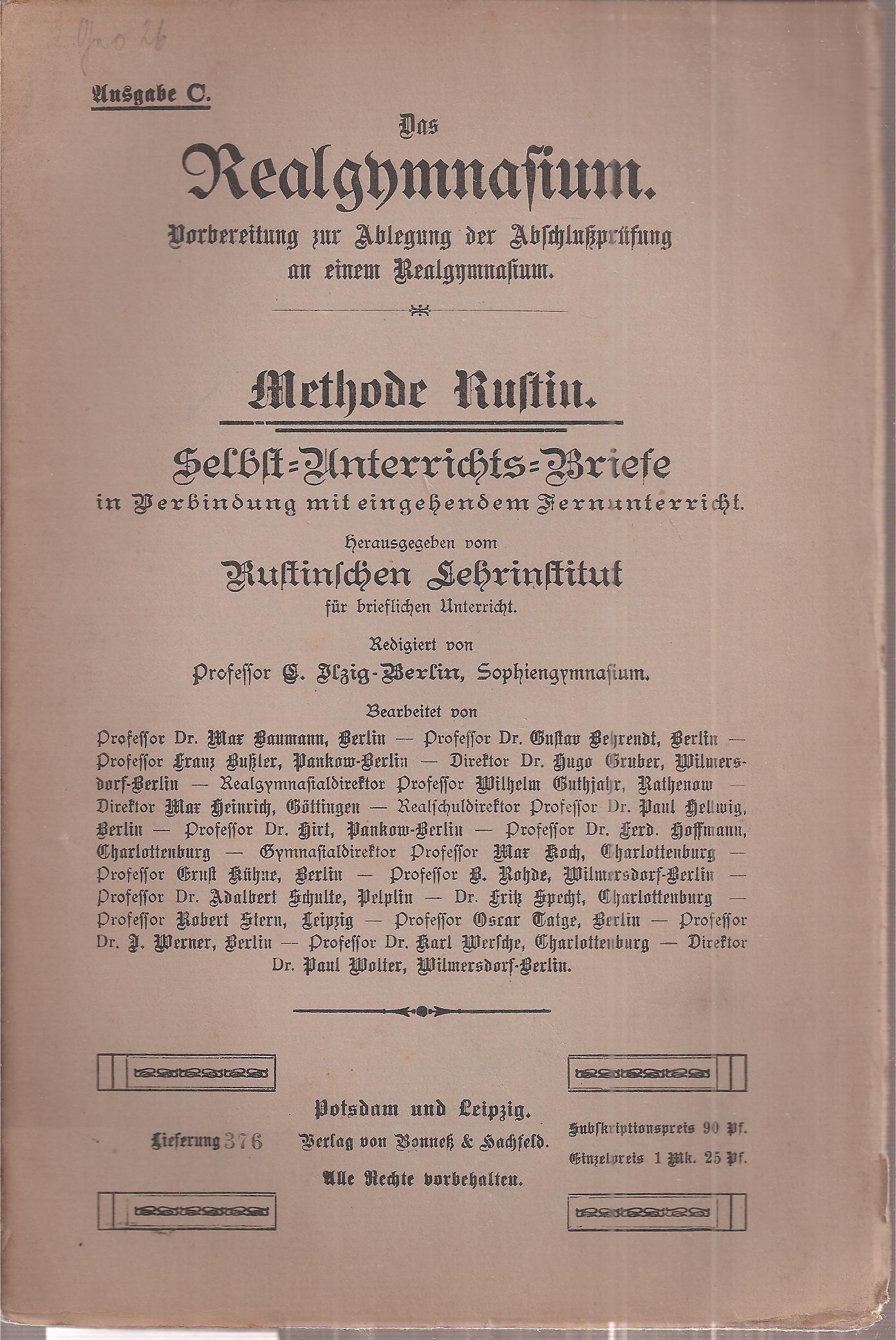 Rustinsches Lehrinstitut (Hsg.)  Selbst-Unterrichts-Briefe Methode Rustin Brief 26 Ausgabe C 
