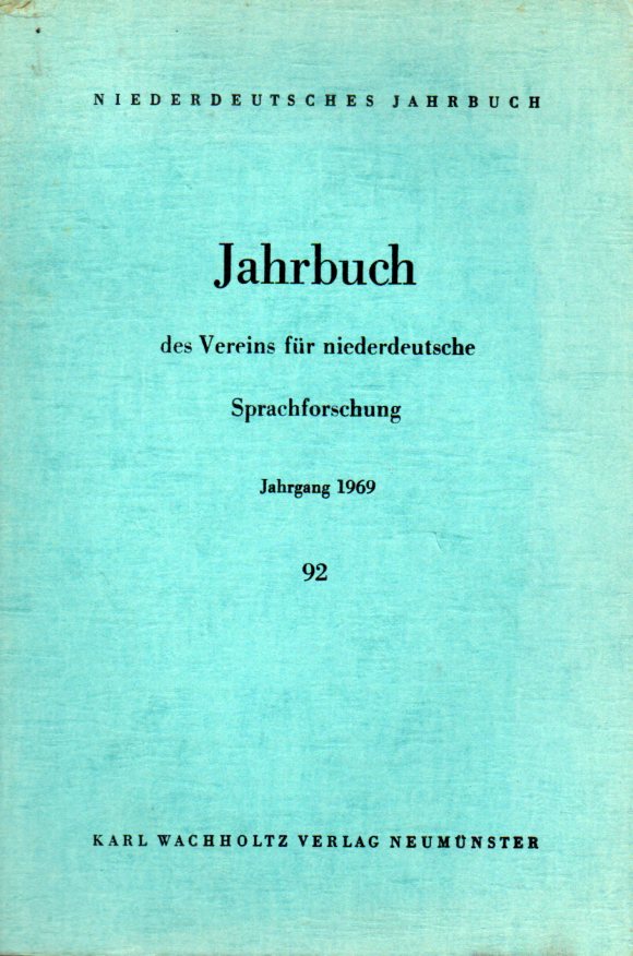 Niederdeutsches Jahrbuch  92 Jahrgang 1969 