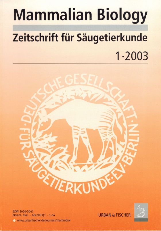 Zeitschrift für Säugetierkunde  Zeitschrift für Säugetierkunde Volume 68 Jahr 2003 Heft 1 bis 5 