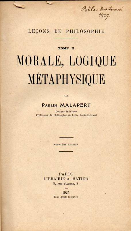 Malapert,Paulin  Lecons de Philosophie 