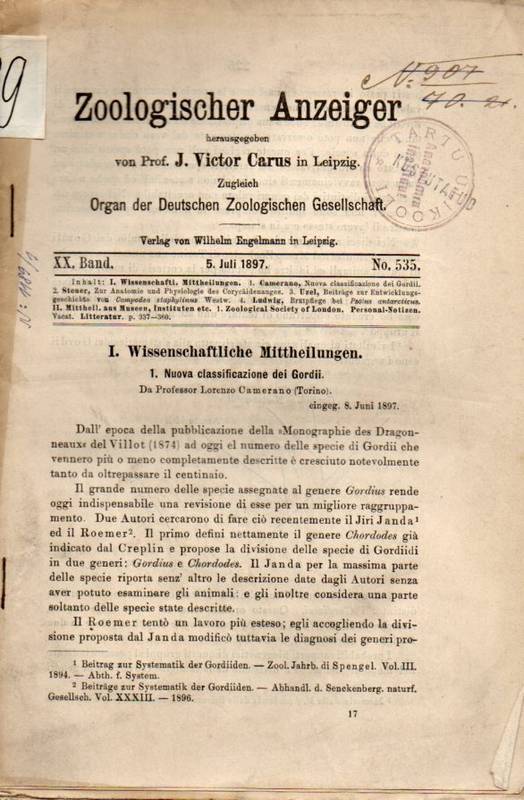 Zoologischer Anzeiger  XX.Jahrgang.1897.Nr.535 