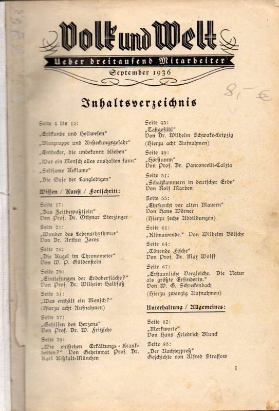 Volk und Welt  Volk und Welt Jahr 1936. Band September und Oktober (1 Band) 