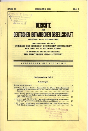 Deutsche Botanische Gesellschaft  Band 83.Jahrgang 1970.Heft 1 bis 12 (8 Hefte) komplett 