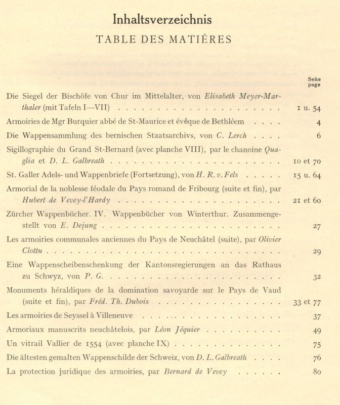 Societe Suisse D'Heraldique  Archives Heraldiques Suisses LVIII. Jahrgang 1944 Heft 1-2 und 3-4 