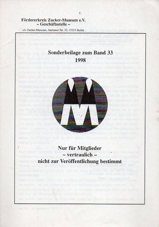 Förderkreis Zucker-Museum e.V.  Sonderbeilage zum Band 33 1998 