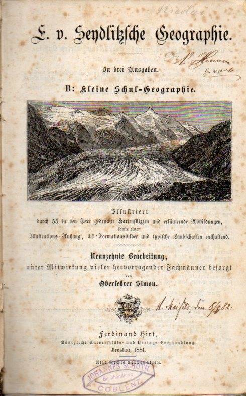 Sendlitz,F.v.  F.v.Sendlitzsche Georaphie in drei Ausgaben.B:kleine Schul-Geographie 