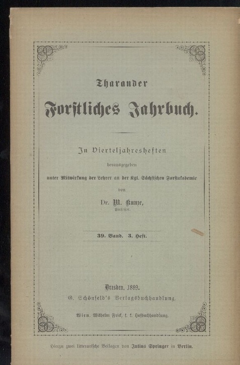 Tharander Forstliches Jahrbuch  39. Band. 1889. Heft 1-4 (4 Hefte) 