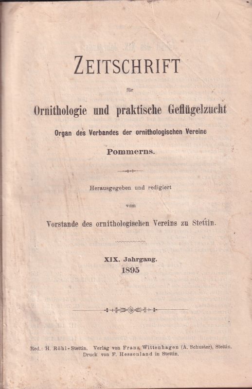 Vorstand des ornithologischen Vereins zu Stettin  Zeitschrift für Ornithologie und praktische Geflügelzucht XIX.Jahrgang 
