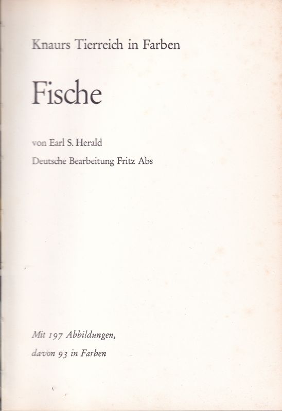 Herald,Earl S.  Fische. Knaurs Tierreich in Farben 