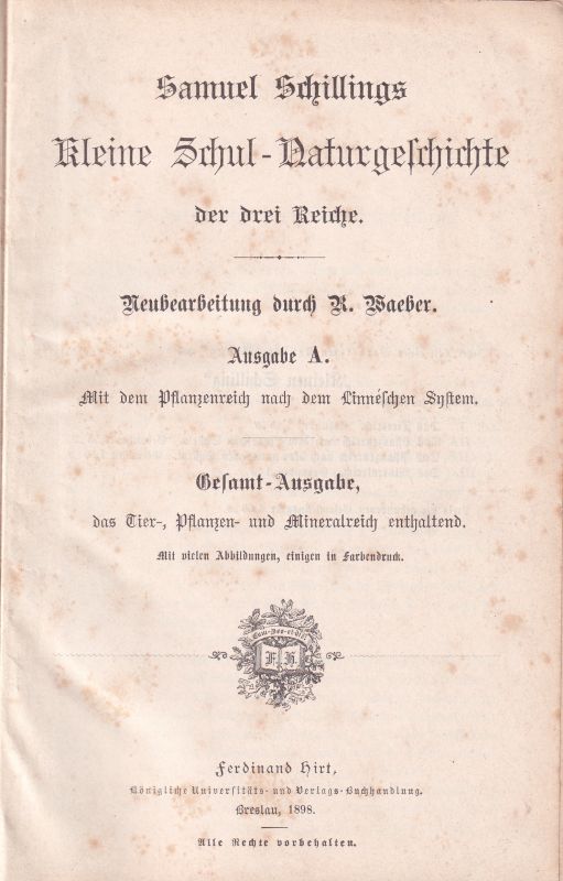 Schilling,Samuel  Kleine Schul-Naturgeschichte der drei Reiche 