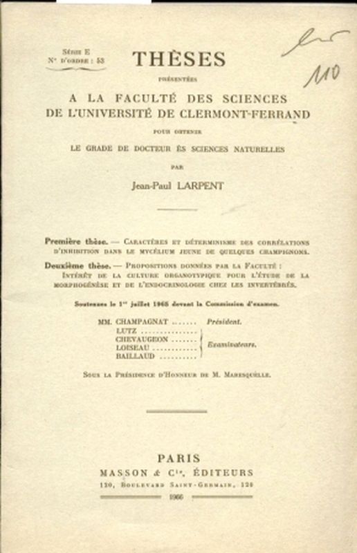 Larpent,Jean-Paul  Theses Serie E. No. D'ordre: 53 