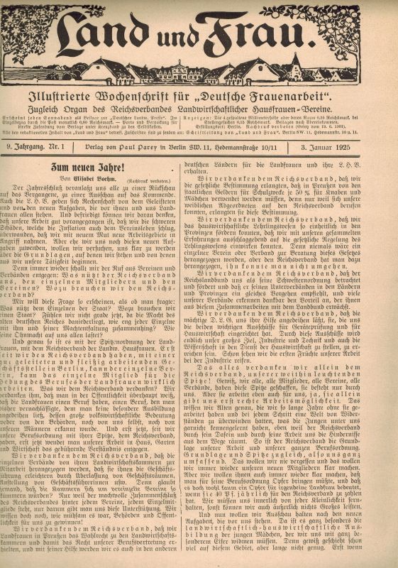 Land und Frau  Land und Frau IX.Jahrgang 1925 Heft Nr. 1 bis 52 und 