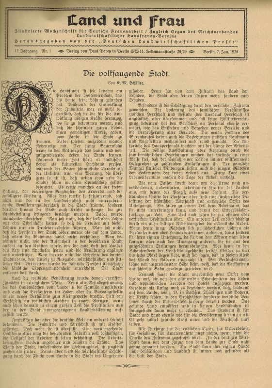 Land und Frau  Land und Frau XII.Jahrgang 1928 Heft Nr. 1 bis 52 und 