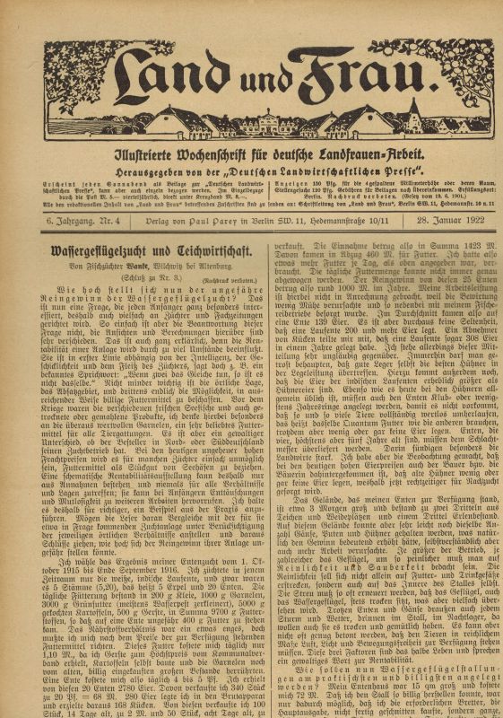 Land und Frau  Land und Frau VI.Jahrgang 1922 Heft Nr. 1 bis 52 und Inhaltsvereichnis 