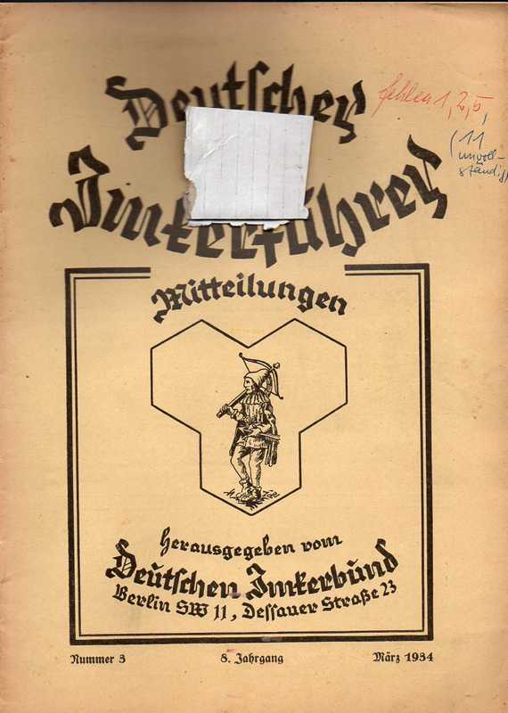 Deutscher Imkerführer  8.Jahrgang 1934 Heft 3,4 und 6 bis 12 (9 Hefte) Hefte 1,2 und 5 fehlen 