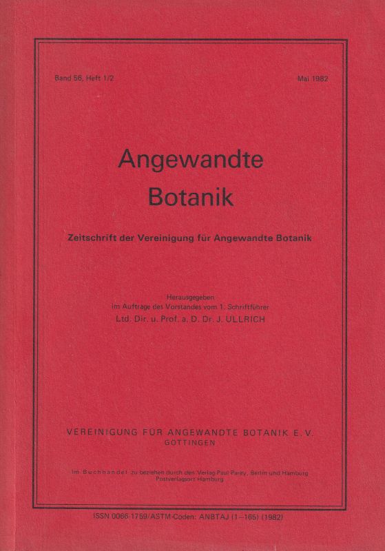 Ullrich,J.(Hsg.)  Angewandte Botanik.Zeitschrift der Vereinigung für Angewandte 