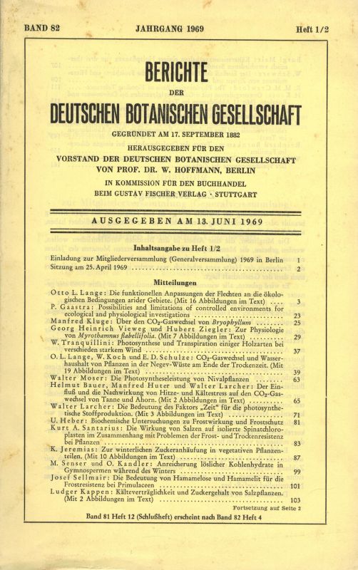 Deutsche Botanische Gesellschaft  Band 82.Jahrgang 1969 Heft 1/2 bis 11 (6 Hefte) Heft 12 fehlt 