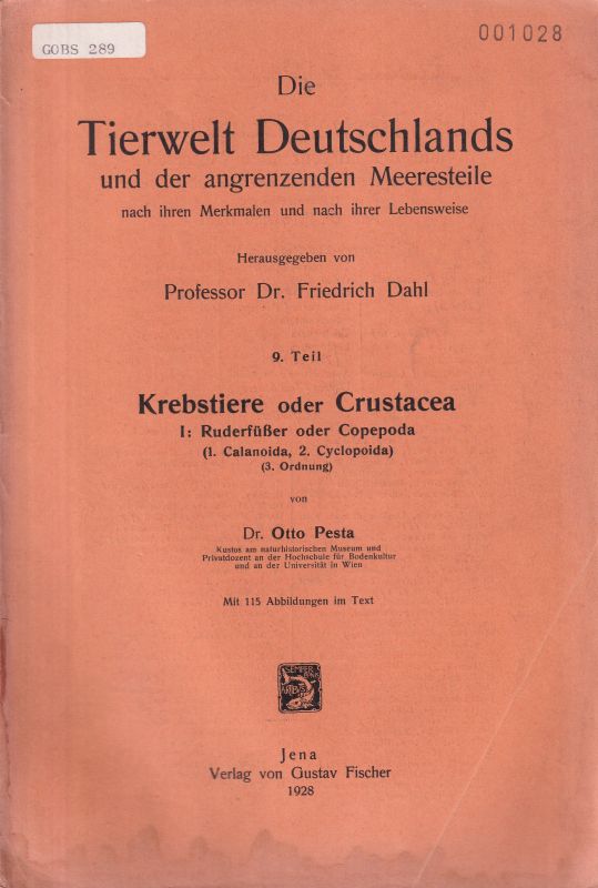 Pesta,Otto  Krebstiere oder Crustacea I: Ruderfüßer oder Copepoda (1. Calanoida, 