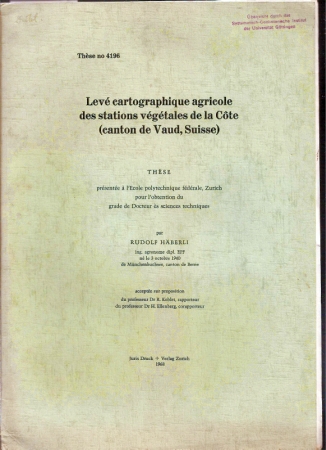 Häberli,Rudolf  Leve cartographique agricole des stations vegetales de la Cote 