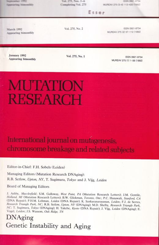 Mutation Research  Jahr 1992.Volume 275 (No.1-6) 3 Hefte 