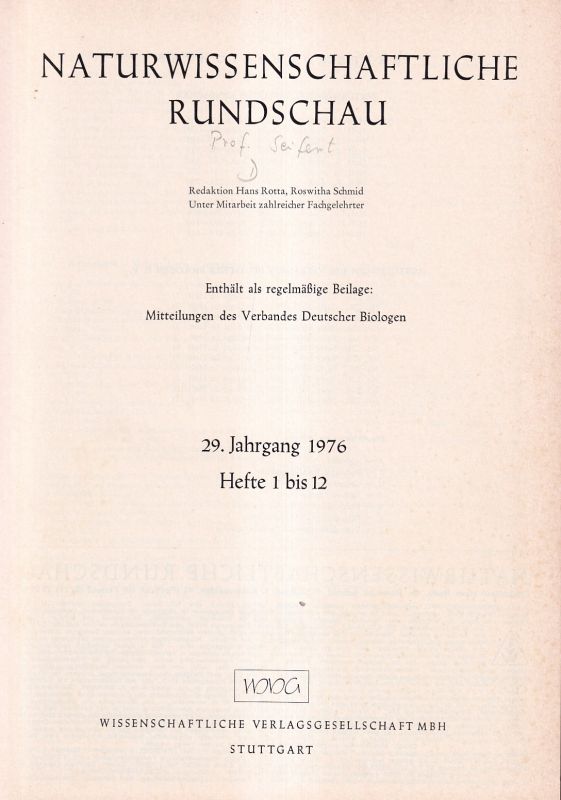 Naturwissenschaftliche Rundschau  Naturwissenschaftliche Rundschau 29.Jahrgang 1976,Hefte 1-12 (1 Band) 