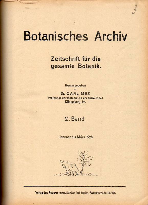Mez,Carl (Hsg.)  Botanisches Archiv V. und VI. Band 1924 (1 Buch) 