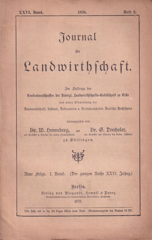 Journal für Landwirtschaft  Journal für Landwirtschaft 26. Band 1878 Heft 2 (1 Heft) 
