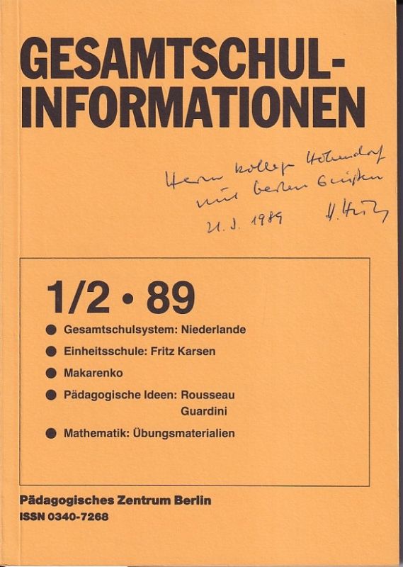 Pädagogisches Zentrum Berlin  Gesamtschul-Informationen Heft 1 / 2. 1989 