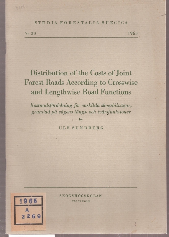 Sundberg,Ulf  Distribution of the Cost of Joint Forest Roads According to Crosswise 
