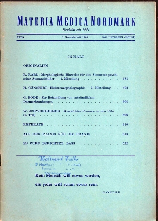 Materia Medica Nordmark  Materia Medica Nordmark Heft XV/13, November 1963 