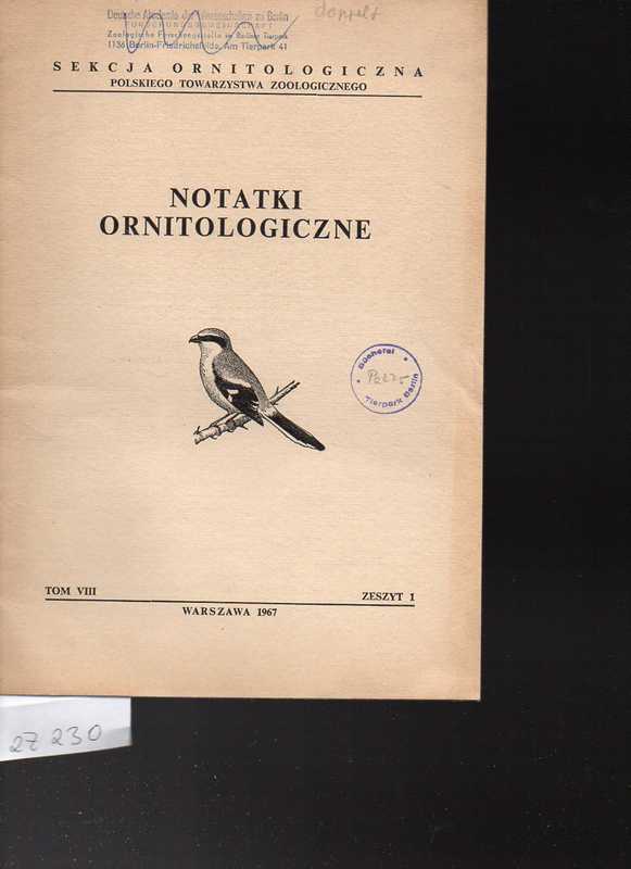 Sekcja Ornitologiczna  Notatki Ornitologiczne Tom VIII 1967 Zeszyt 1 
