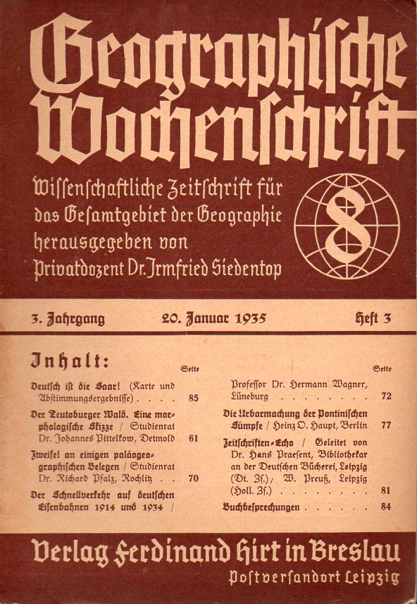Geographische Wochenschrift  Geographische Wochenschrift 3.Jahrgang 1935, Heft 3 