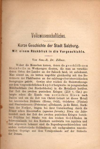 Zillner,San.-R.  Kurze Geschichte der Stadt Salzburg mit einem Rückblick in die 