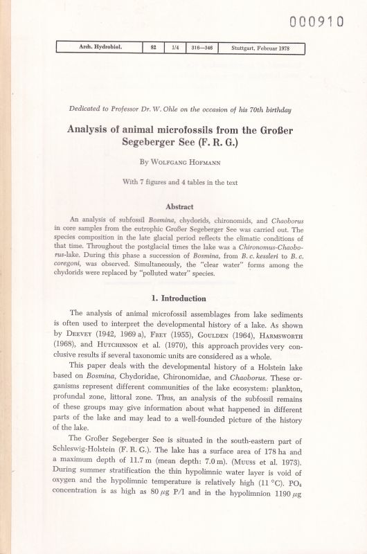 Hofmann,Wolfgang  Analysis of animal microfossils from the Großer Segeberger See F.R.G. 