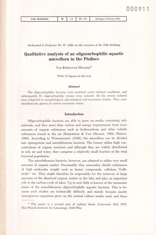 Moaledi,Khodayar  Qualitative analysis of an oligocarbophilic aquatic microflora in the 