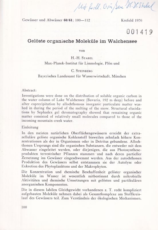 Stabel,H.-H. und C.Steinberg  Gelöste organische Moleküle im Walchensee 
