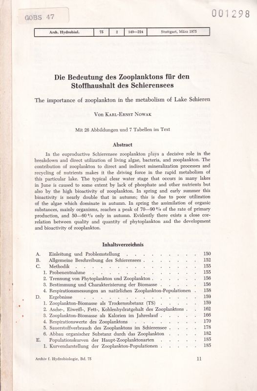 Nowak,Karl-Ernst  Die Bedeutung des Zooplanktons für den Stoffhaushalt des Schierensees 