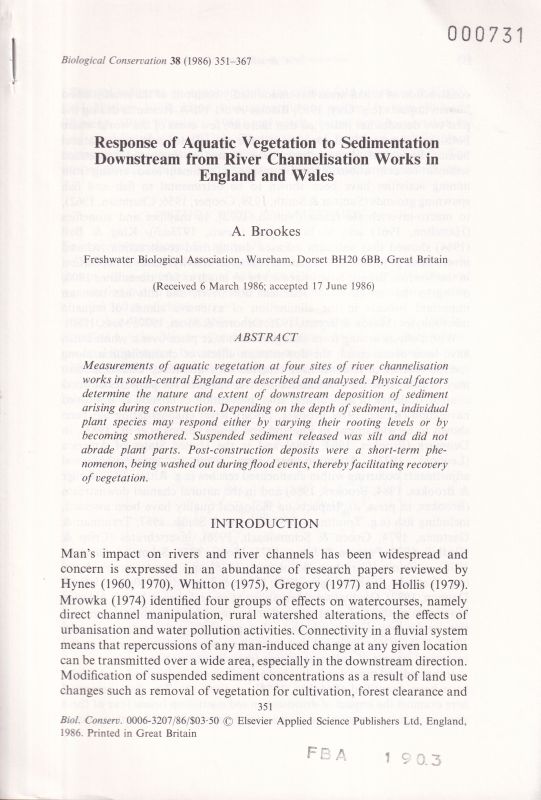 Brookes,A.  Response of Aquatic Vegetation to Sedimentation Downstream from 