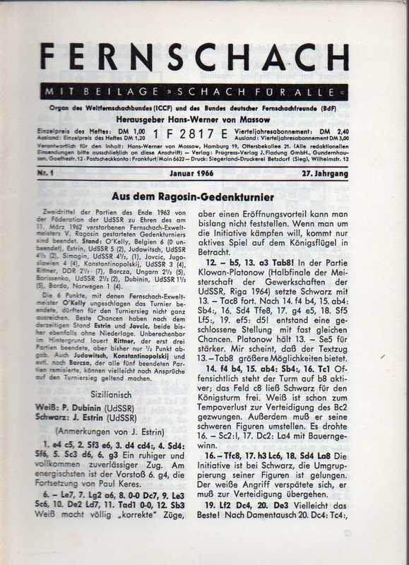 Fernschach  Fernschach 27.Jahrgang 1966, Heft 1 bis 12 (12 Hefte) 