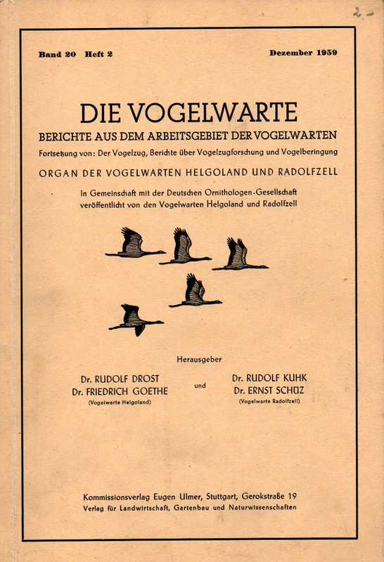 Die Vogelwarte  Die Vogelwarte Band 20 1959, Hefte 1 und 2 (2 Hefte) 
