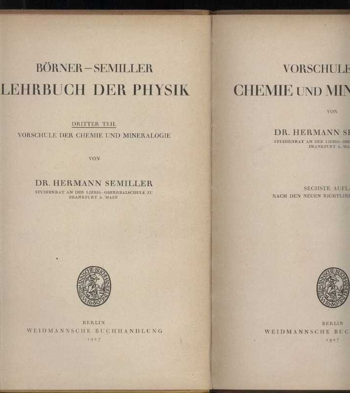 Semiller,Hermann  Vorschule der Chemie und Mineralogie 